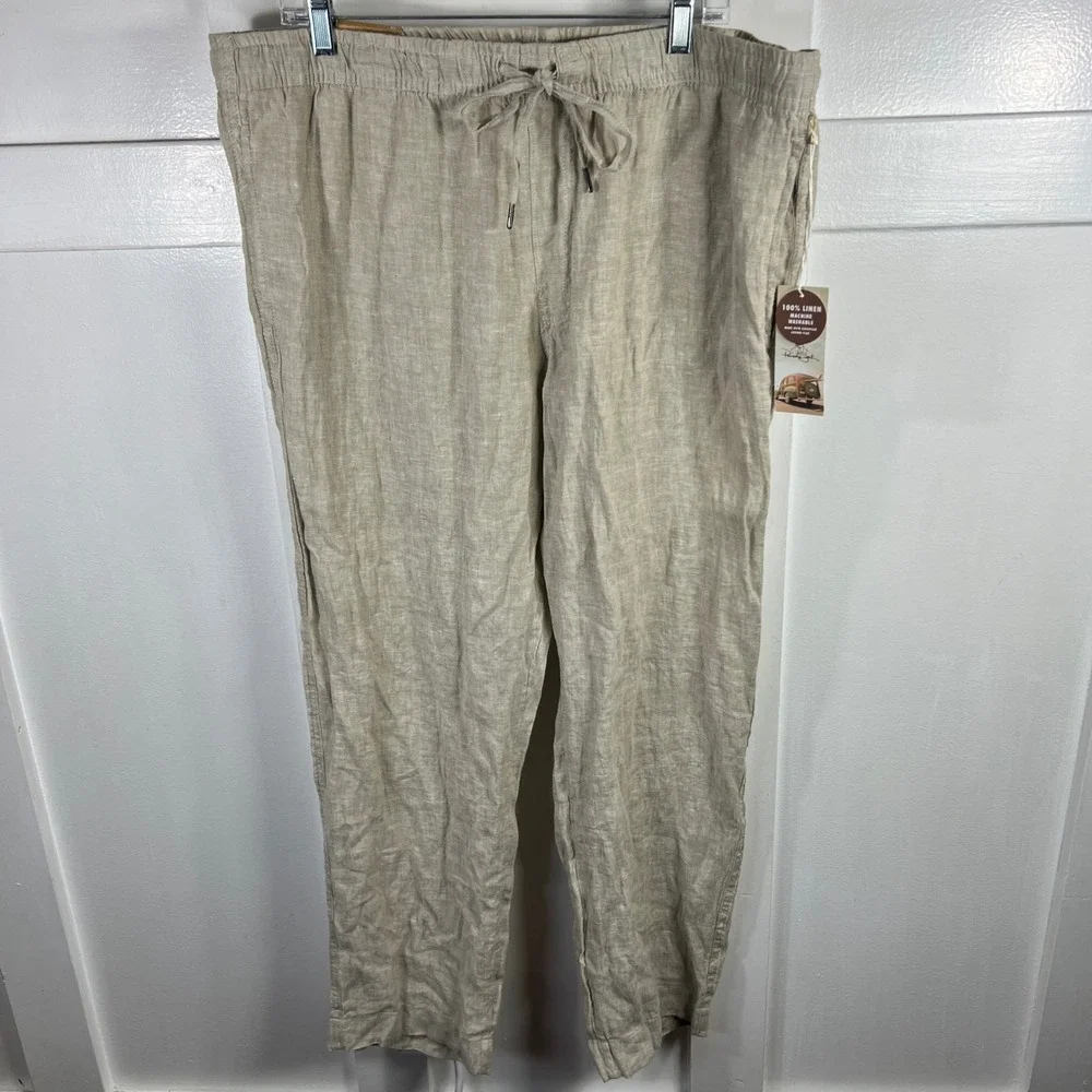 Panama Jack Mens XL 100% Linen Drawstring Pants Tan European Flax New